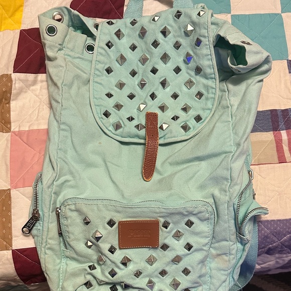 PINK Victoria's Secret Light Blue Studded Backpack - Picture 1 of 3